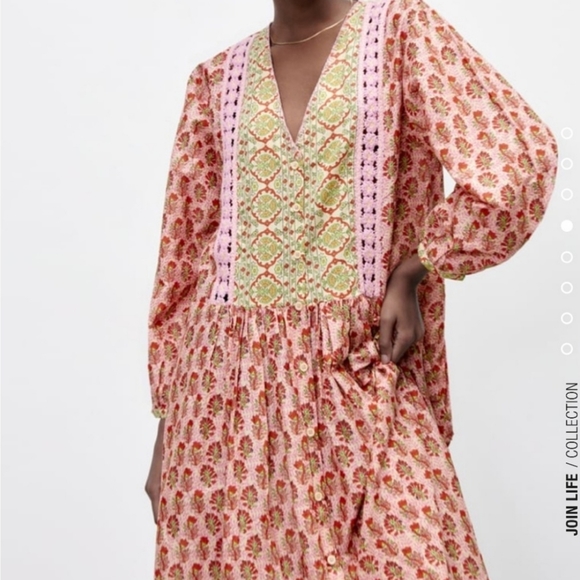 Brand New Zara Crochet Trim Printed Midi dress - Picture 5 of 13